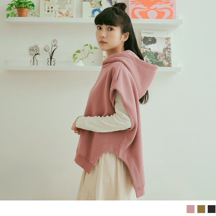 OB 寬鬆落肩前短後長內刷毛帽Tee/上衣 OBAB19000 FW23