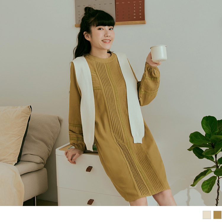 OB 寬鬆純棉立體打摺拼接蕾絲長版上衣/連身裙 OBDA9917 FW23