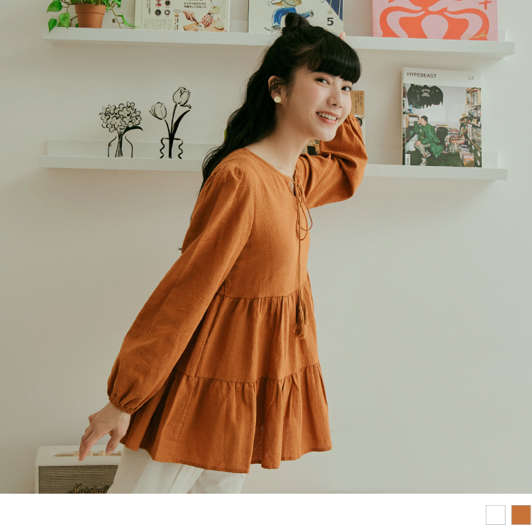 OB 純棉流蘇綁帶荷葉蛋糕層次上衣 OBAB19197 FW23
