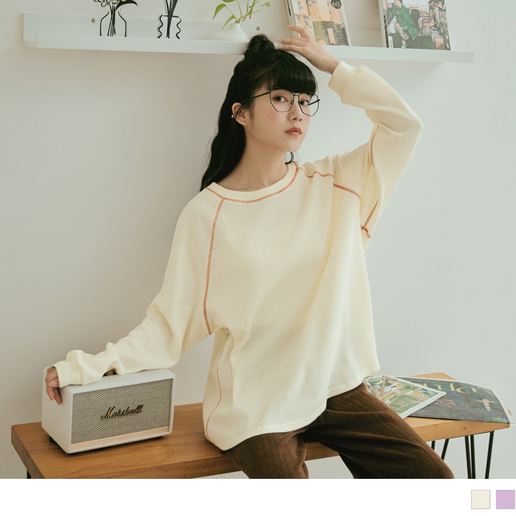 OB 華夫格撞色車線寬鬆大學Tee OBAB19135 FW23