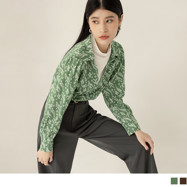 OB 假兩件不易皺印花長袖上衣 OBAB19190 FW23