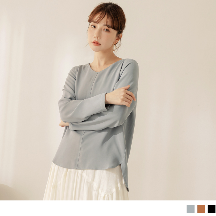 OB V領長袖前短後長上衣 OBAB19201 FW23