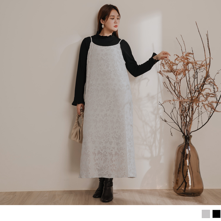 OB 雲朵自訂款-立體布紋修身肩帶長連身裙 OBDA9960 FW23