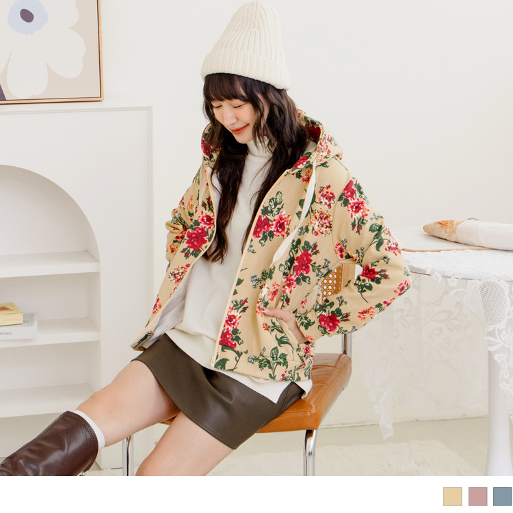 OB 純棉花朵內磨毛連帽外套 OBEA2102 FW23