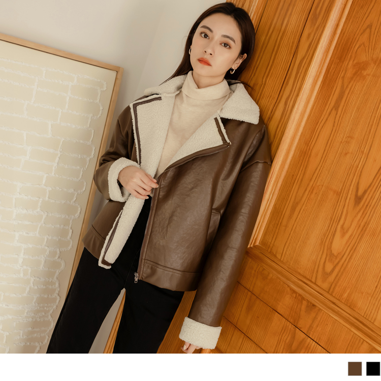 OB 防潑水皮革羊羔毛翻領外套 OBEA3528 FW23