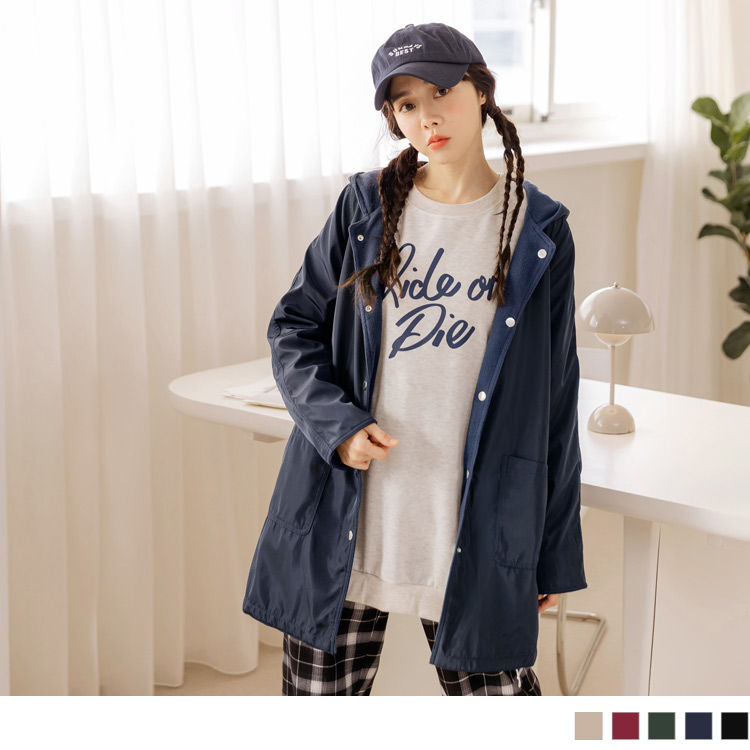 OB 兩穿保暖刷毛長版連帽防風外套 OBEA1225 FW23