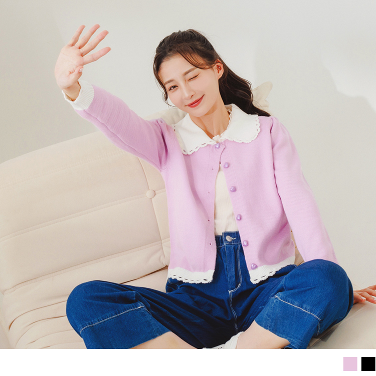 OB 花邊娃娃領愛心釦QQ毛衣外套 OBFA2783 FW23