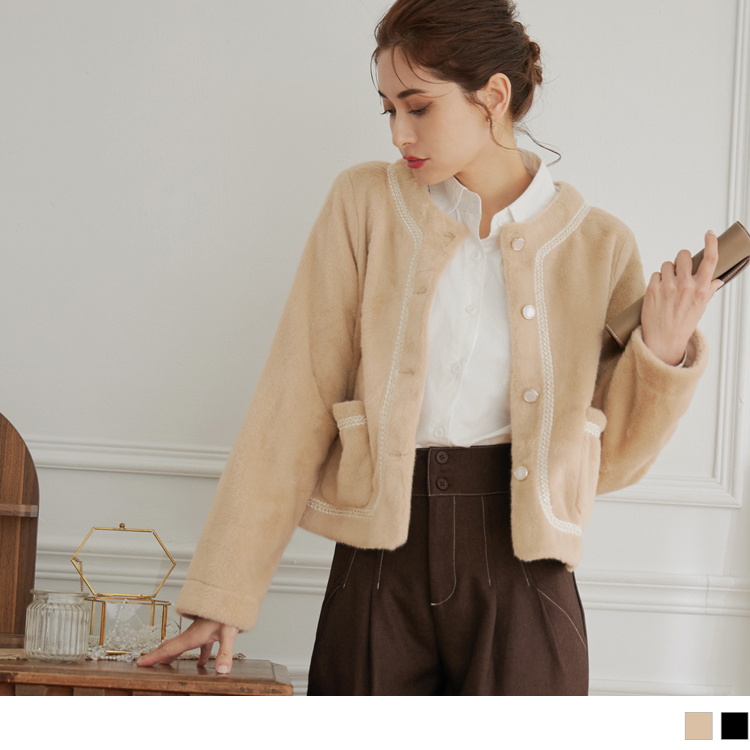 OB 絨毛貓眼釦長袖外套 OBEA3538 FW23