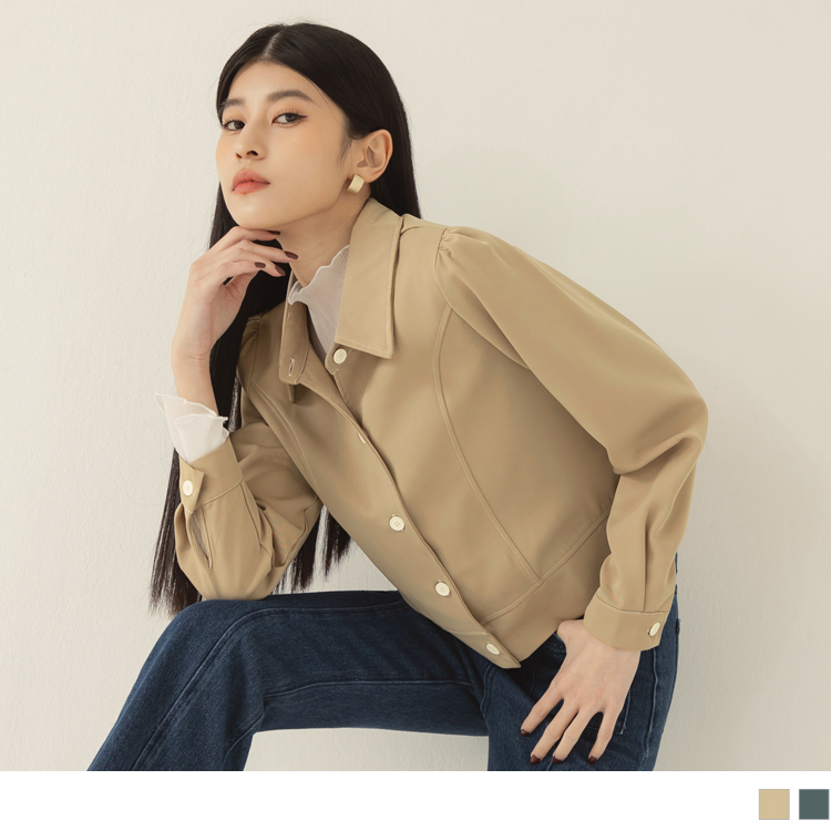 OB 翻領開襟長袖短版外套/上衣 OBAB19187 FW23