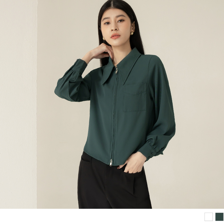 OB 不易皺雙拉鍊翻領長袖上衣 OBAB19156 FW23