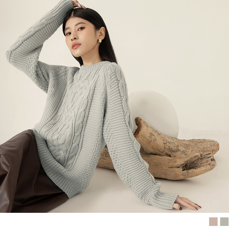 OB 圓領立體織紋長袖毛衣 OBFA2797 FW23