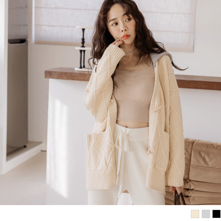 OB QQ毛衣．假兩件包芯紗寬版連帽外套 OBFA2856 FW23
