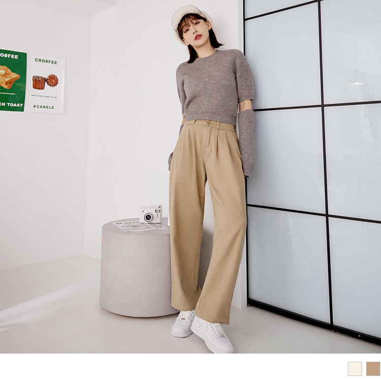 OB 棉質內磨毛素色後腰鬆緊老爺褲 OBBA7406 FW23