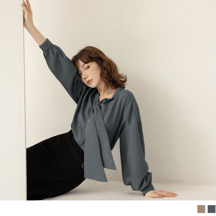 OB 立體紋理胸前綁帶泡泡袖上衣 OBAB19191 FW23