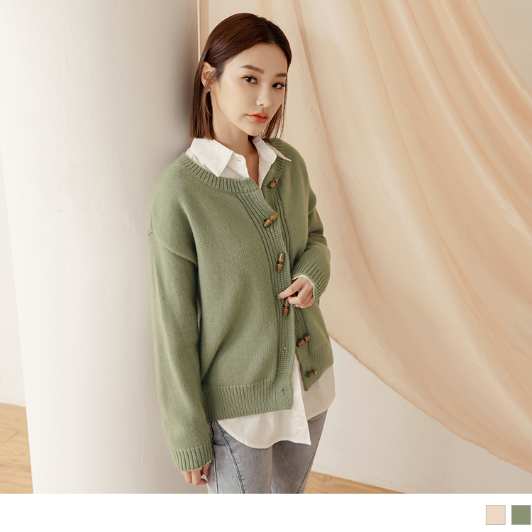 OB QQ毛衣．包芯紗牛角釦長袖外套 OBFA2792 FW23