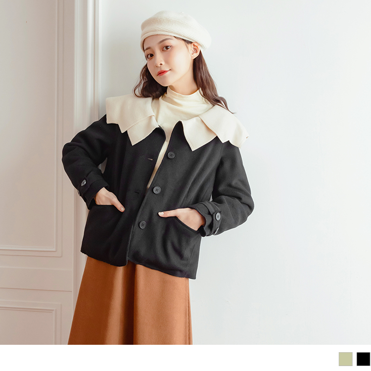 OB 大領片奶油毛呢暖感開襟長袖外套 OBEA3237 FW23