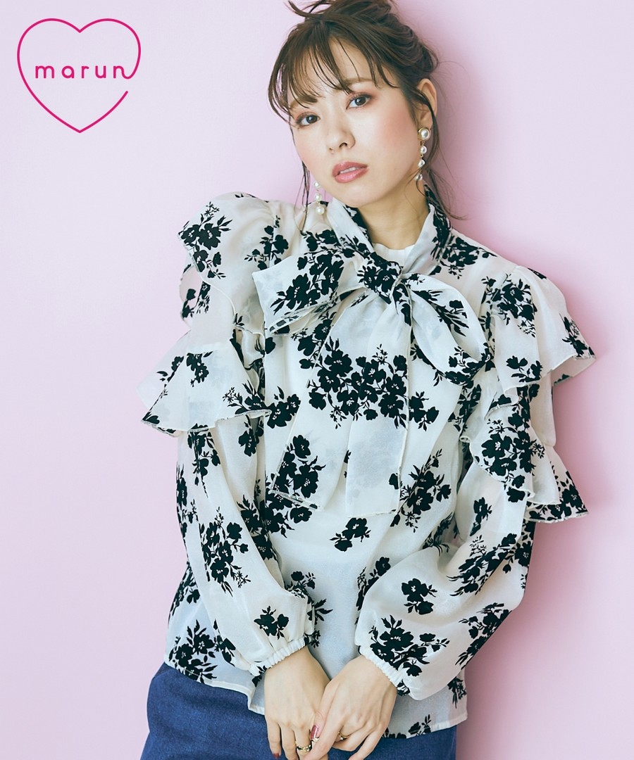 nissen 透明植絨綁結領帶上衣(marun) (日本女裝大尺碼) NSBNC0424A0002 SS24