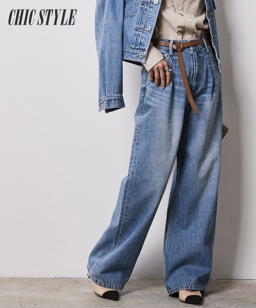 nissen 100%純棉打褶牛仔寬褲(CHIC STYLE) (日本女裝大尺碼) NSBEN0124A0010 FW23
