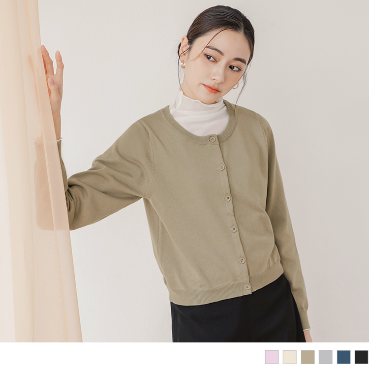 OB 圓領開襟長袖針織上衣/外套 OBFA2964 SS24
