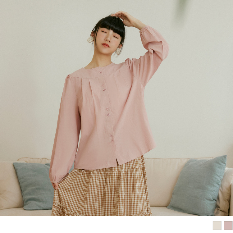 OB 純棉中山領前打褶造型排扣寬鬆上衣 OBAB19258 SS24