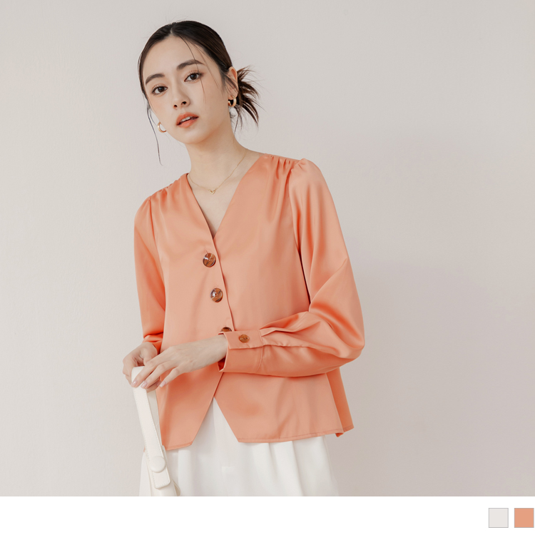 OB 不對稱門襟微光澤長袖上衣 OBAB19260 SS24