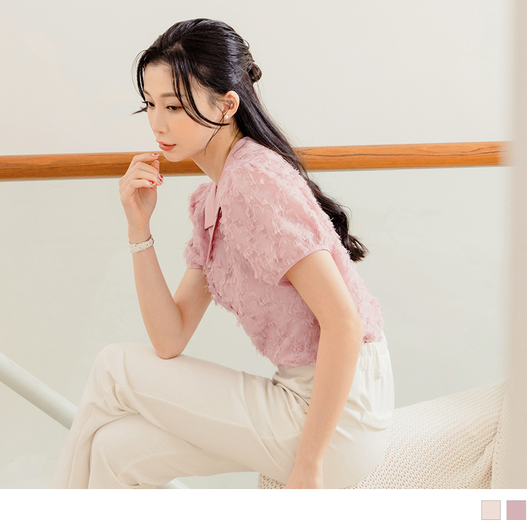 OB 微透膚立體紋理造型領澎袖開襟上衣 OBAB19346 SS24