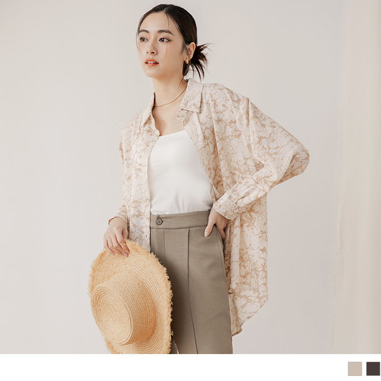 OB 輕透雪紡前短後長翻領寬鬆上衣/襯衫 OBAB19326 SS24