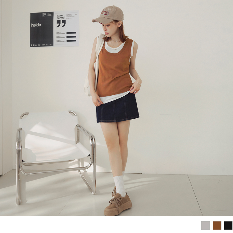 OB 撞色假兩件薄針織背心 OBFA2917 SS24