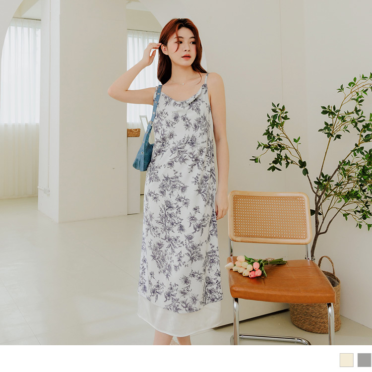 OB 質感碎花羅馬領收腰細肩帶連身裙 OBDA9999 SS24