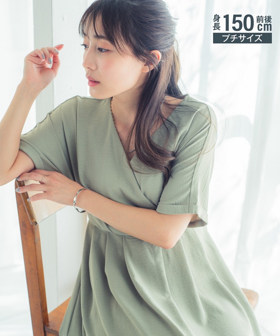 nissen [嬌小尺寸]疊襟連身裙 (日本女裝) NSVCY0124B0019 SS24