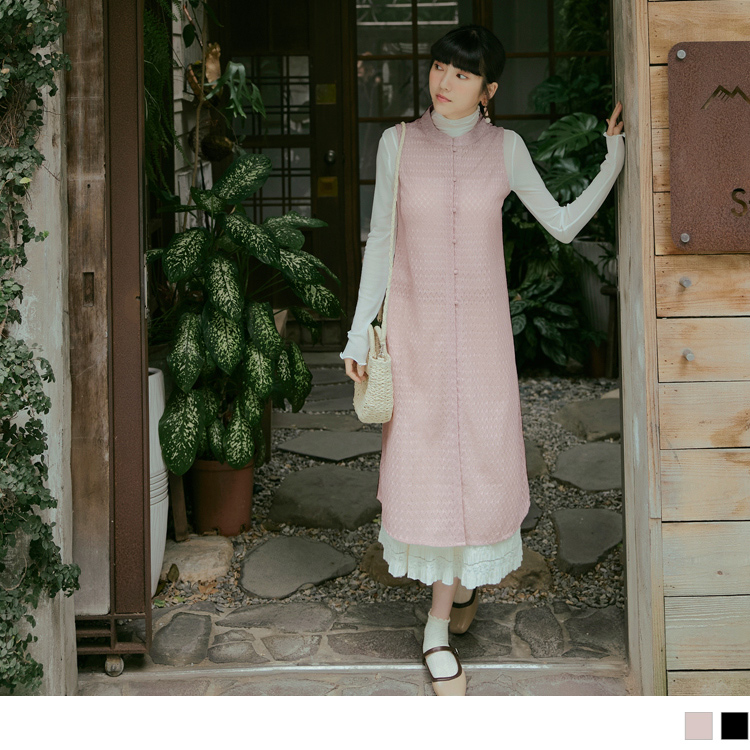 OB 質感透膚緹花中山領開襟上衣連身裙 OBAB19333 SS24