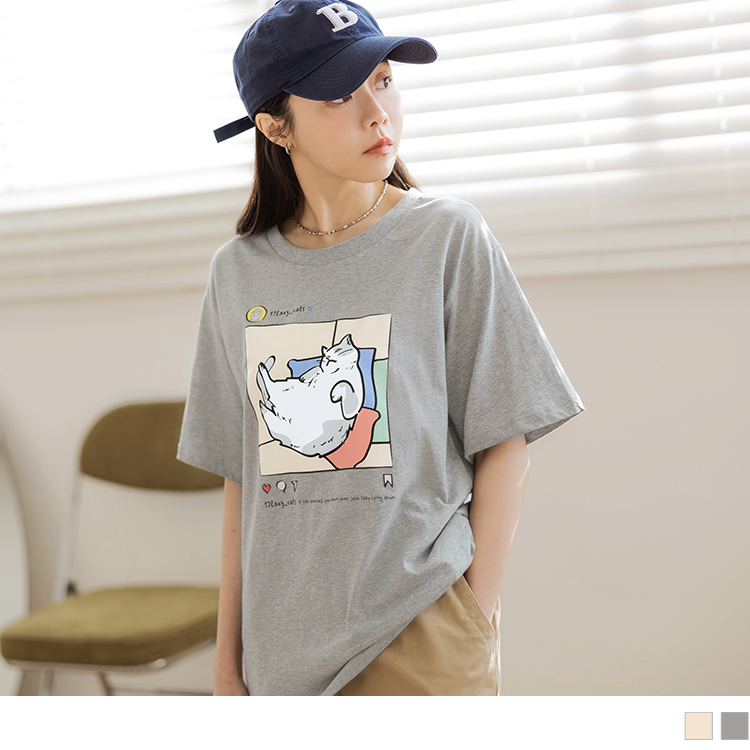 OB 純棉原創貓咪印花寬鬆上衣 OBAB19370 SS24