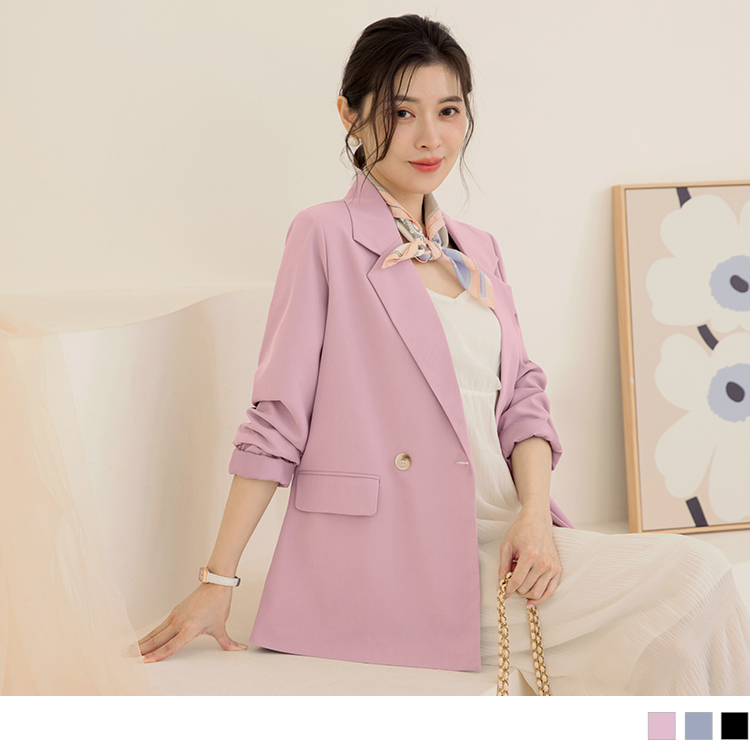 OB 素色翻領長版長袖西裝外套 OBEA3626 SS24