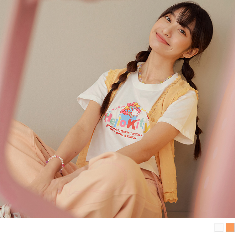 OB KITTY 蝴蝶結．純棉全彩印花短版TEE(代購) OBIK0041 SS24