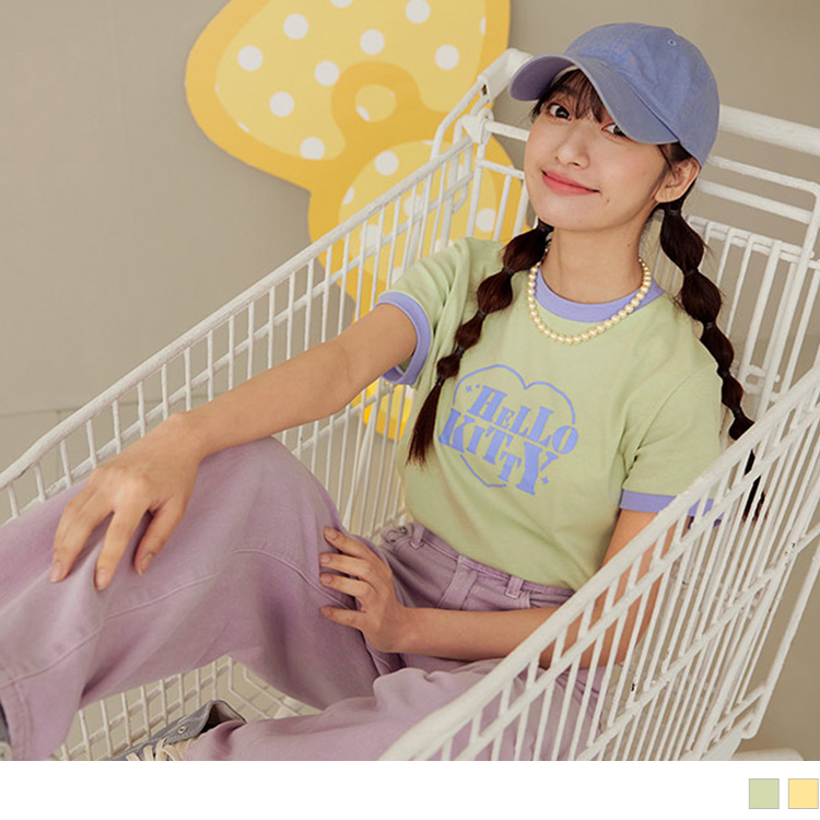 OB KITTY 蝴蝶結．撞色滾邊愛心印花短TEE(代購) OBIK0044 SS24