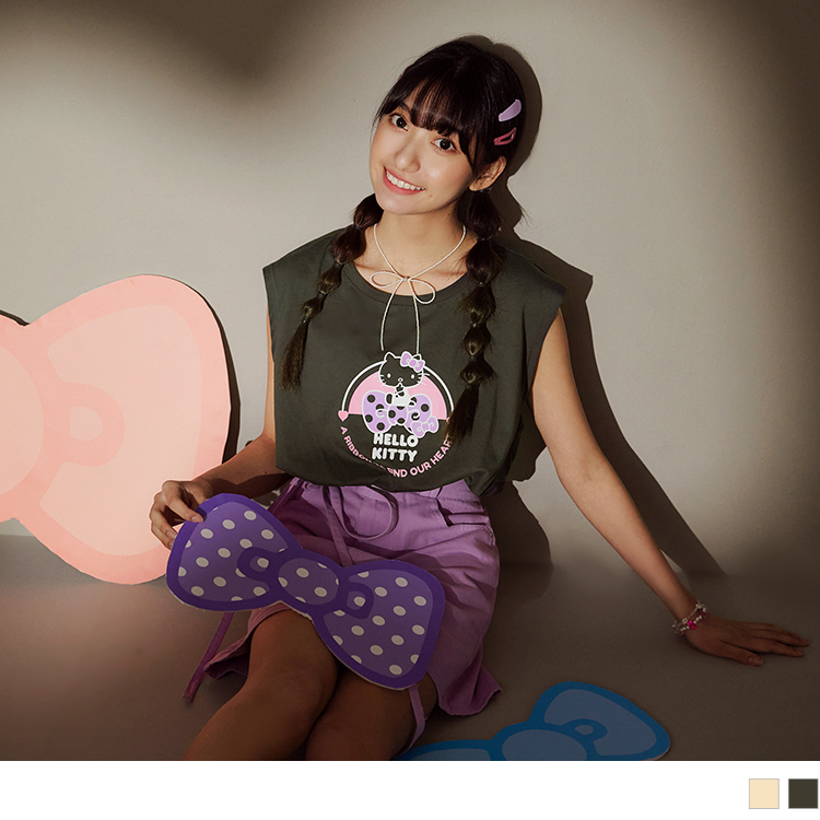 OB KITTY 蝴蝶結．純棉全彩印花下襬抽繩無袖背心(代購) OBIK0048 SS24