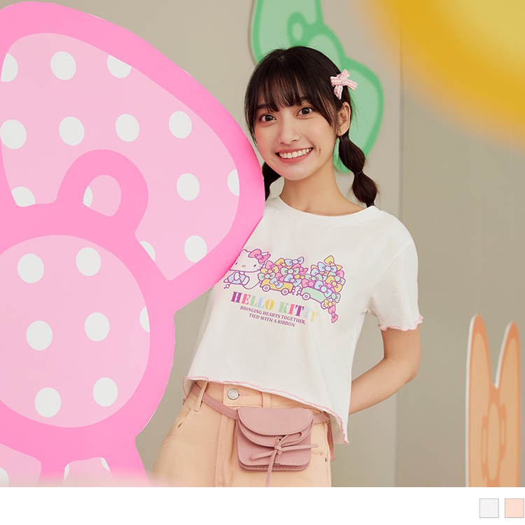 OB KITTY 蝴蝶結．涼感絲光棉撞色木耳邊短版TEE(代購) OBIK0046 SS24