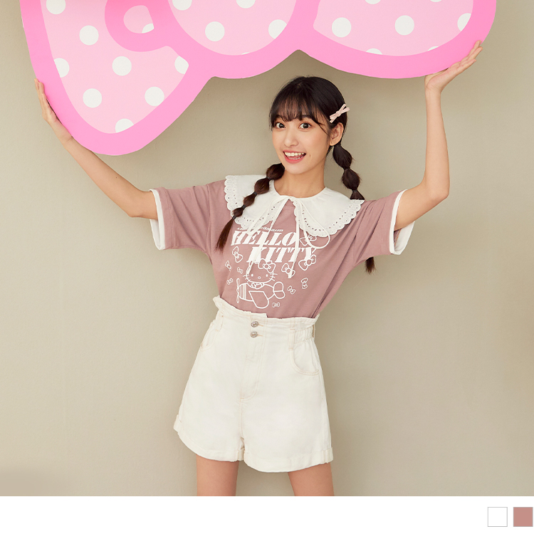 OB KITTY 蝴蝶結．假兩件撞色拼接短TEE(代購) OBIK0039 SS24