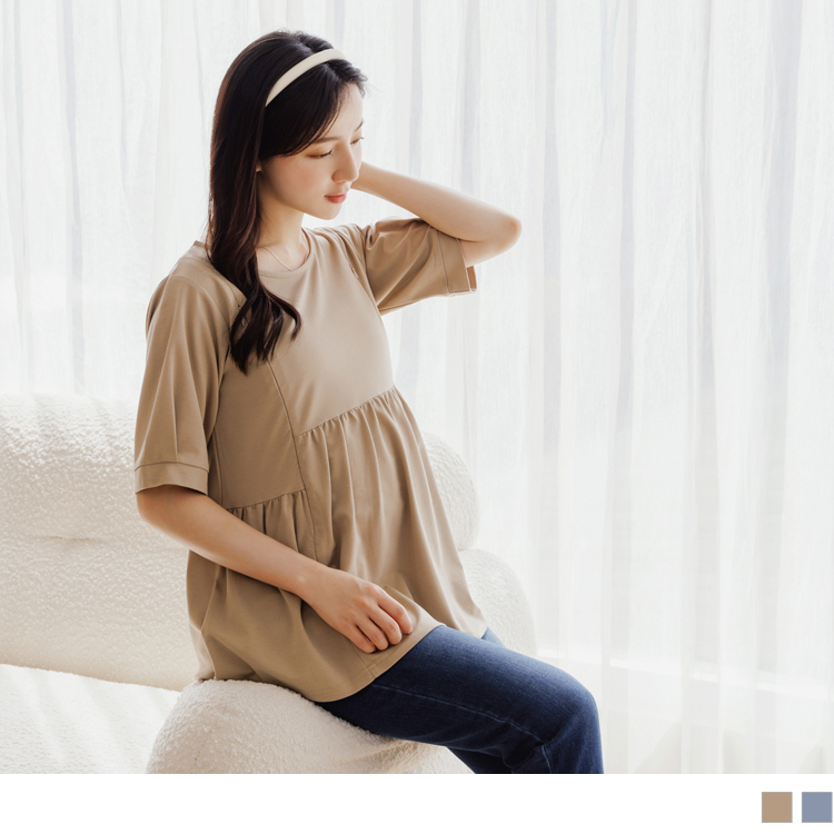 OB 涼感．冰絲防曬打摺荷葉剪裁哺乳上衣 OBMA0663 SS24