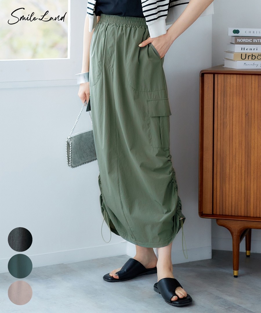nissen 抽皺抽繩工裝裙(臀部寬鬆) (日本女裝大尺碼) NSDCS0124B0007 SS24