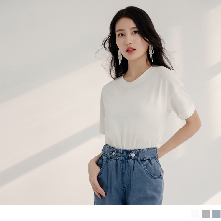 OB 涼感．冰絲防曬圓領袖反折上衣 OBAB19414 SS24