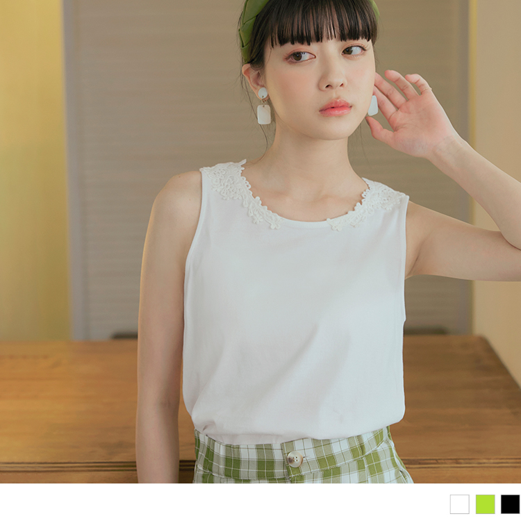 OB 純棉蕾絲花邊側開衩背心 OBAB19332 SS24