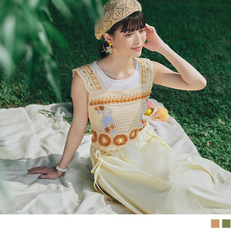 OB 日系復古刺繡花鉤針短版背心 OBFA2971 SS24
