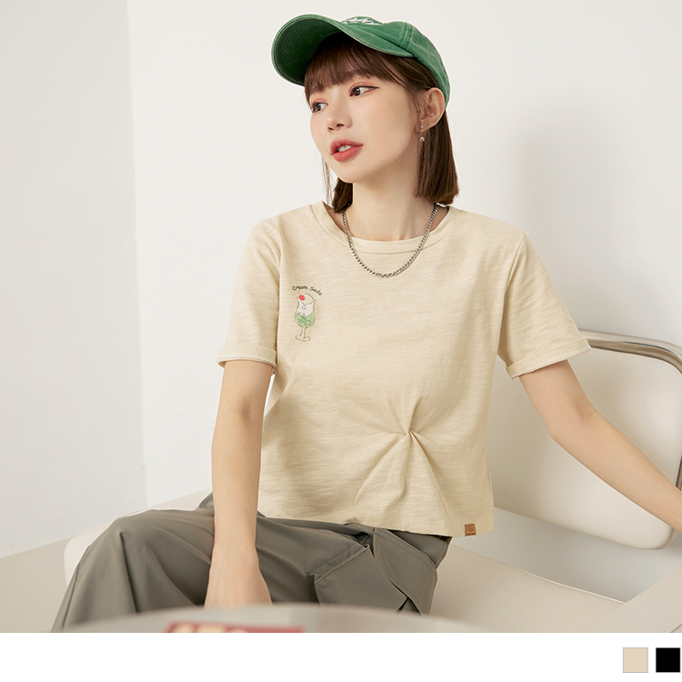 OB 咖啡廳家族．竹節棉冰淇淋蘇打扭結短版上衣 OBIG0041 SS24