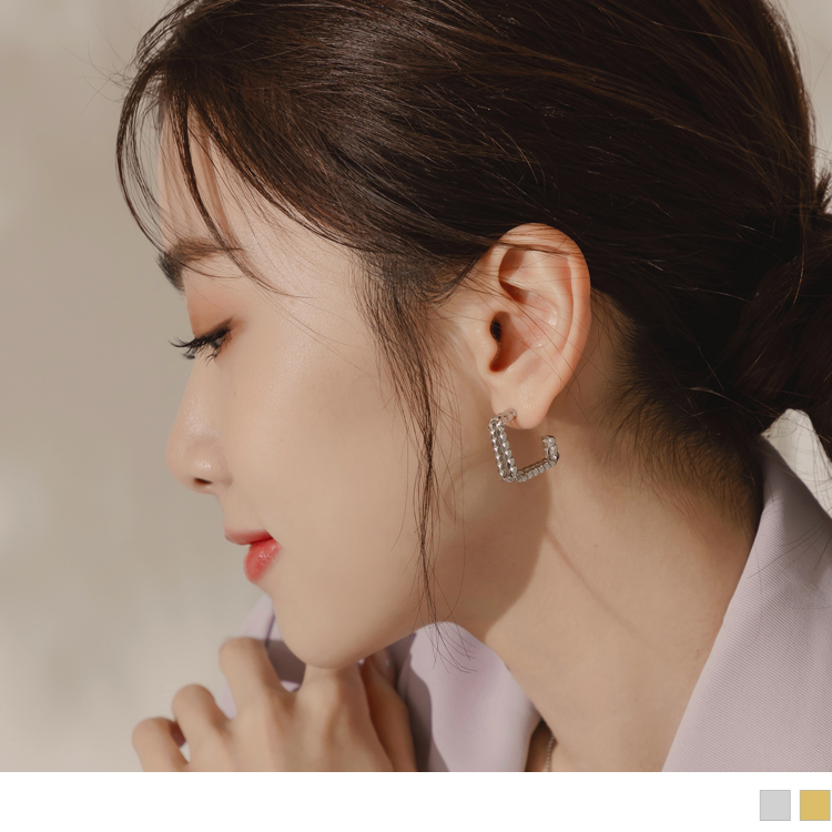 OB 層次方塊方形925銀針耳環 OBXA380 SS24