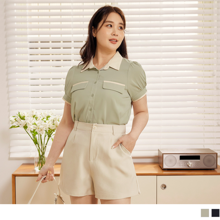 OB 撞色拼接拋袖襯衫上衣 OBAB19416 SS24