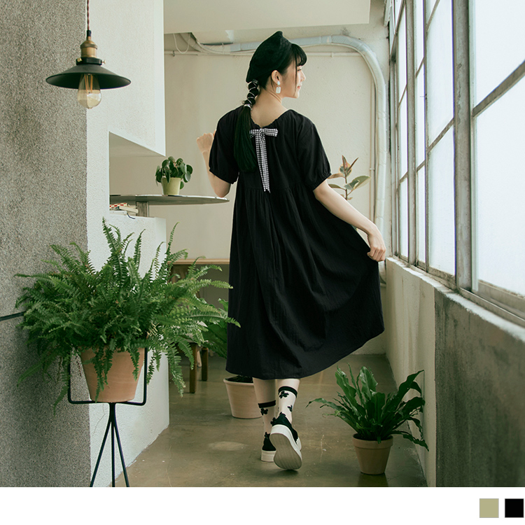 OB 純棉前後兩穿綁帶澎袖連身裙 OBDA10014 SS24