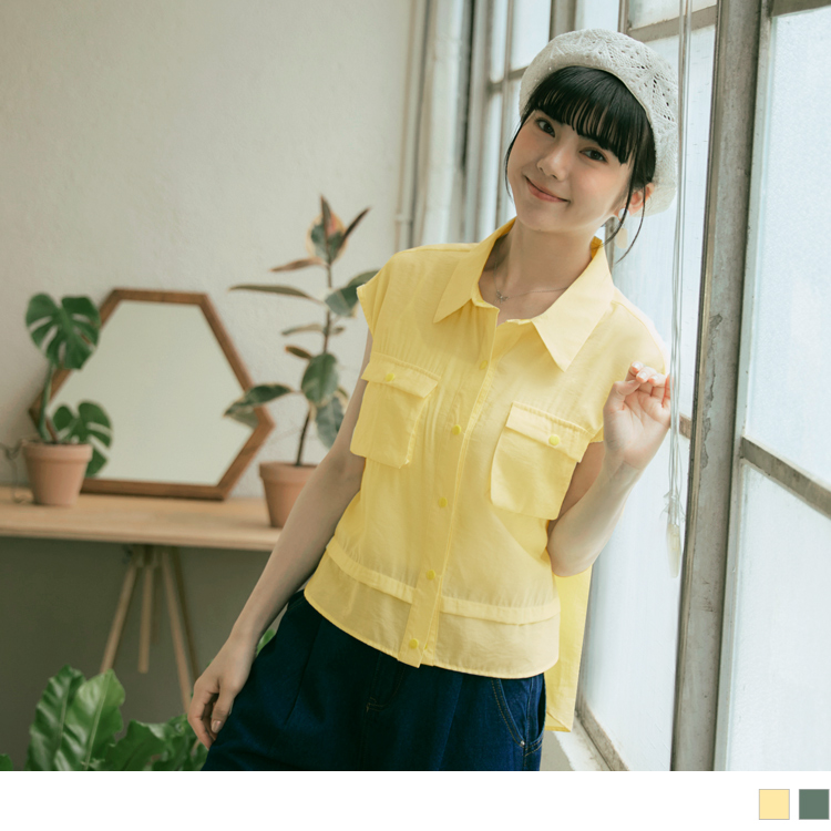 OB 細條紋落肩雙口袋襯衫背心 OBAB19359 SS24