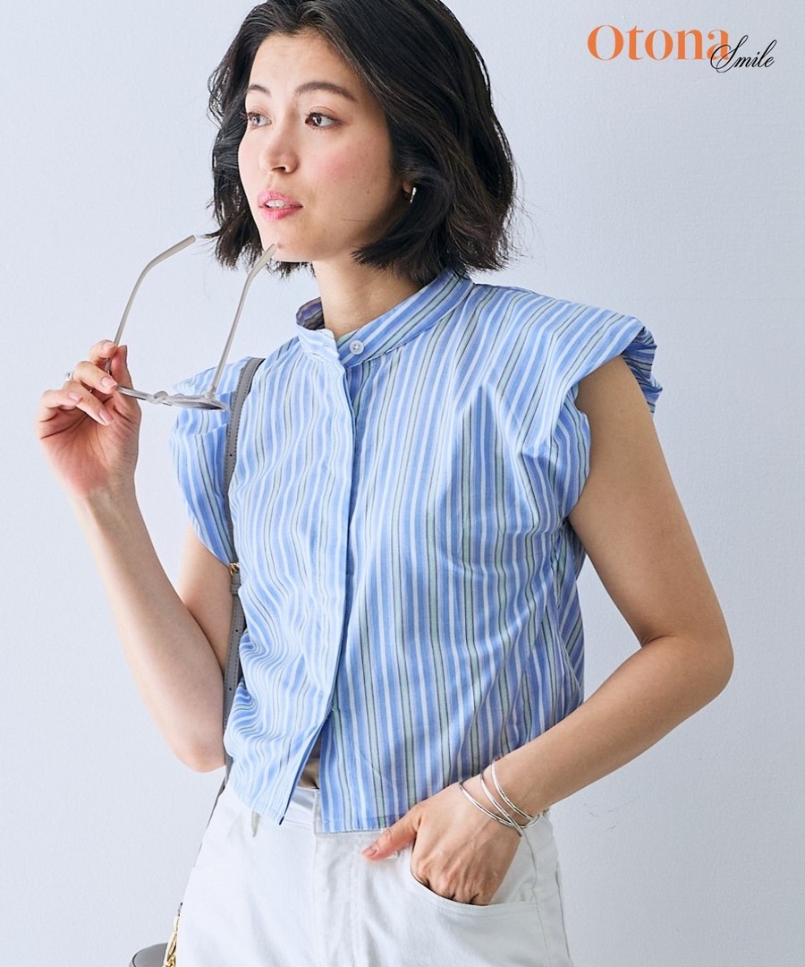nissen 100%純棉條紋小巧襯衫(Otona SMILE) (日本女裝大尺碼) NSAMR0124C0006 SS24