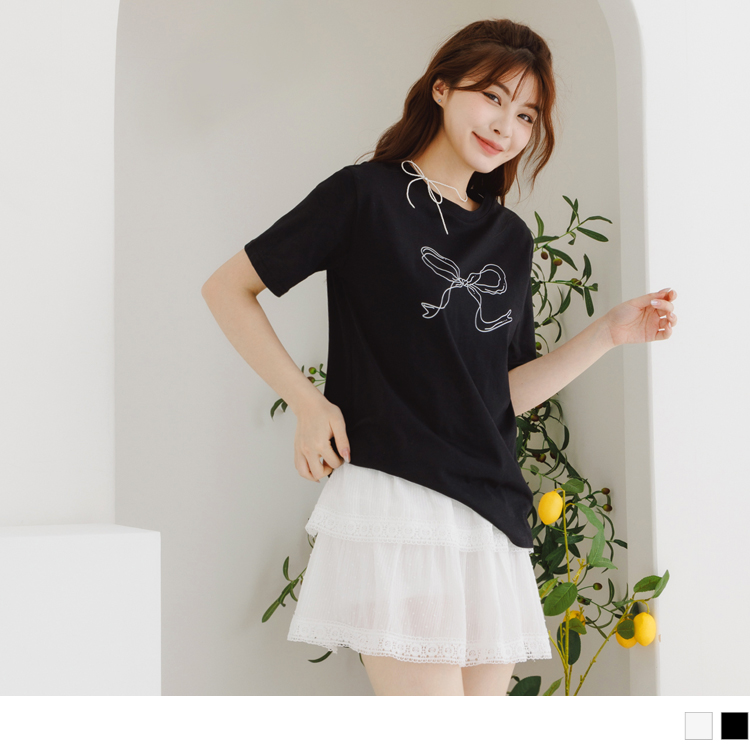 OB 純棉蝴蝶結印花短袖TEE OBAB19719 SS24
